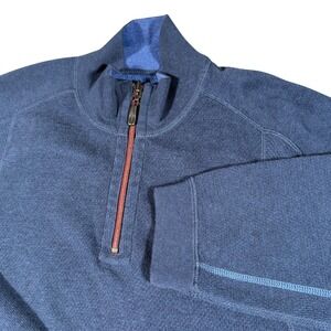 Tommy Bahama Mens M Blue Cotton Quarter Zip‎ Sweater Pullover